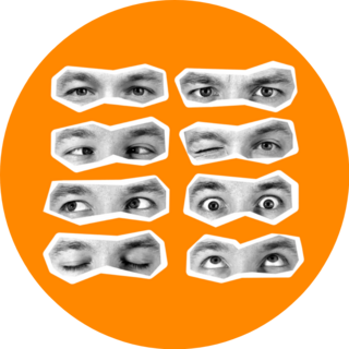 Collage In Magazine Style Eyes On Orange Sticker