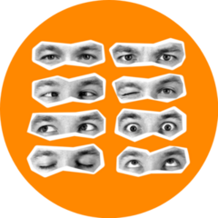 Collage In Magazine Style Eyes On Orange Sticker