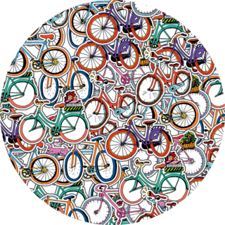 Collage Of Hand Drawn Different Retro Bicycles Sticker