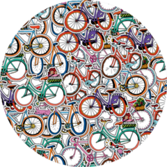 Collage Of Hand Drawn Different Retro Bicycles Sticker