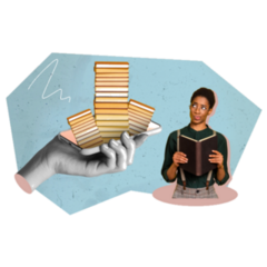 Collage Portrait Of Hand Holding Books Sticker