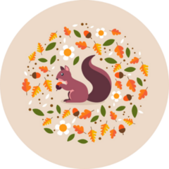 Collection Of Colorful Autumn Leaves and Squirrel Sticker