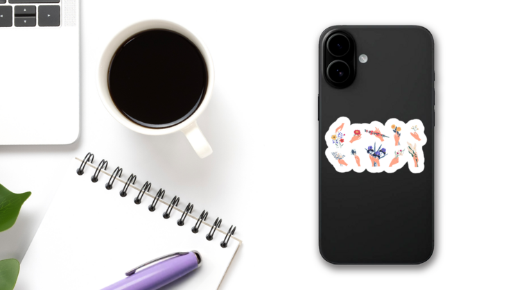 Collection Of Florist Hands Holding Bouquets Sticker on a Phone (New) example