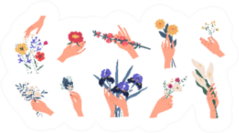 Collection Of Florist Hands Holding Bouquets Sticker
