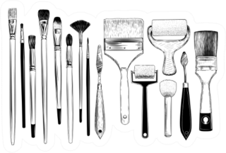 Collection Of Sketches Of Art Brushes Sticker