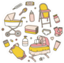Collection of Yellow and Pink Baby Icons Sticker