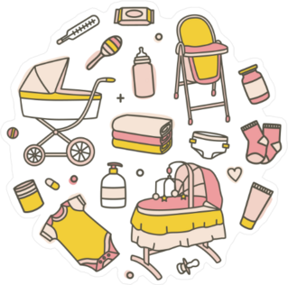 Collection of Yellow and Pink Baby Icons Sticker