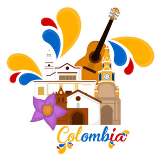 Colombia Church Buildings, Flower And Guitar Sticker