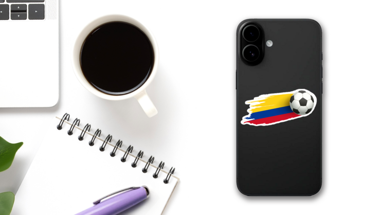 Colombia Flag Soccer Ball Sticker on a Phone (New) example