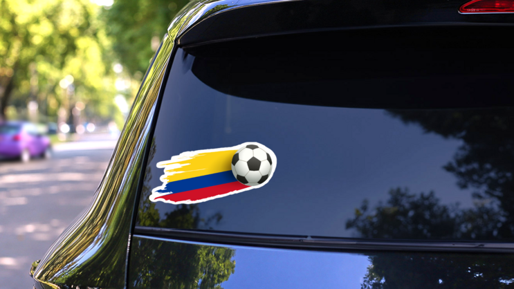Colombia Flag Soccer Ball Sticker on a Rear Car Window (New) example