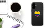 Colombia Heart Shape Flag Sticker on a Phone (New) example