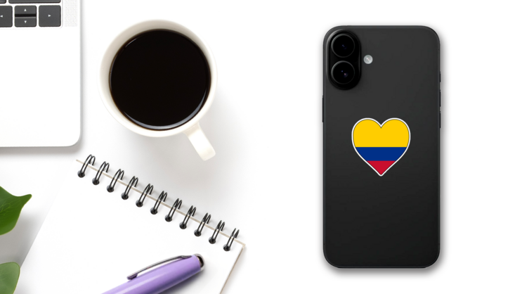Colombia Heart Shape Flag Sticker on a Phone (New) example