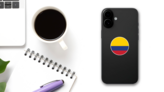 Colombia Round Country Flag Sticker on a Phone (New) example