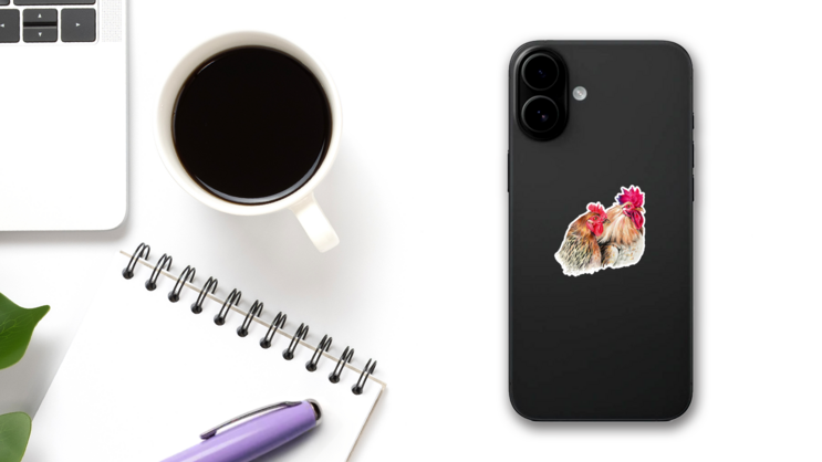 Color Drawing With Watercolor Pencils Hen And Cock Sticker on a Phone (New) example