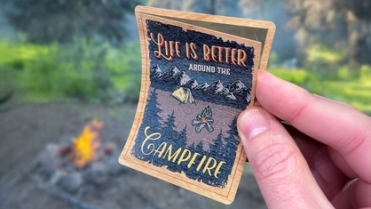 Color wood sticker with flex cut being peeled