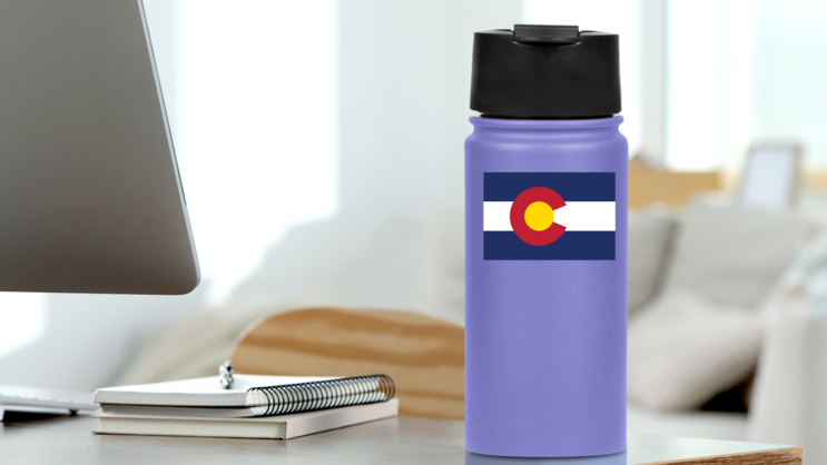 Colorado Co State Flag Sticker on a Water Bottle (New) example