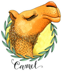 Colored Camels Head In A Wreath Of Olive Leaves Sticker