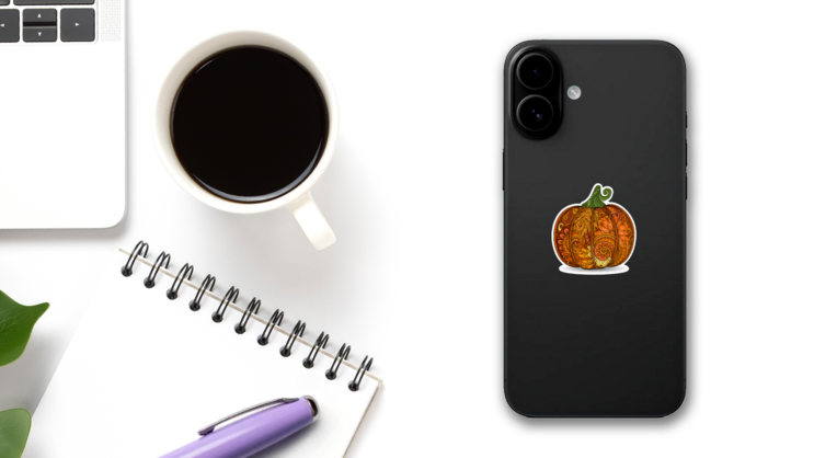 Colored Decorative Pumpkin Beautiful Pattern Sticker on a Phone (New) example
