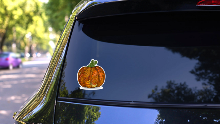 Colored Decorative Pumpkin Beautiful Pattern Sticker on a Rear Car Window (New) example
