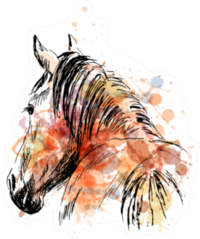 Colored Hand Sketch Horses Behind Illustration Sticker
