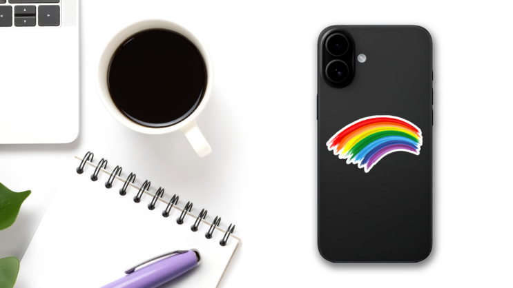 Colorful Brush Stroke Rainbow Sticker on a Phone (New) example