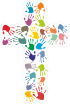 Colorful Christian Cross Made Of Hand Prints Sticker