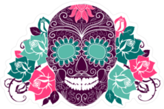 Colorful Day Of The Dead Skull And Roses Sticker