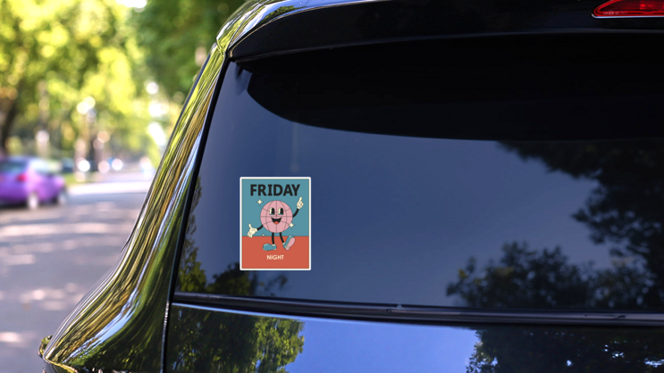 Colorful Disco Ball Hippie 70s Friday Poster Sticker on a Rear Car Window (New) example