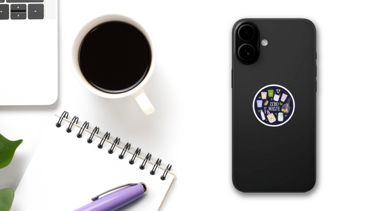 Colorful Eco Friendly And Zero Waste Elements Sticker on a Phone (New) example