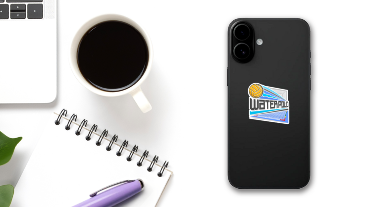Colorful Flying Water Polo Ball Sticker on a Phone (New) example