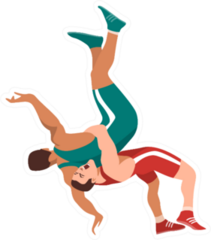 Colorful Illustration Two Wrestlers In Action Sticker