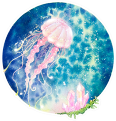 Colorful Jellyfish, Swimming Marine Creature Watercolor Sticker