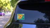 Colorful Map Of Spain Attractions Sticker on a Rear Car Window (New) example