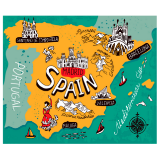 Colorful Map Of Spain Attractions Sticker