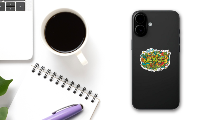 Colorful Mexico Doodles Sticker on a Phone (New) example