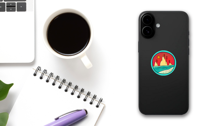 Colorful Olympic National Park Washington State Sticker on a Phone (New) example