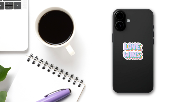Colorful Pop Art Love Wins Lettering Sticker on a Phone (New) example
