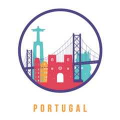 Colorful Portugal Skyline Round Icon Sticker