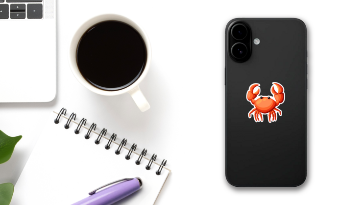 Colorful Red Crab Illustration Sticker on a Phone (New) example