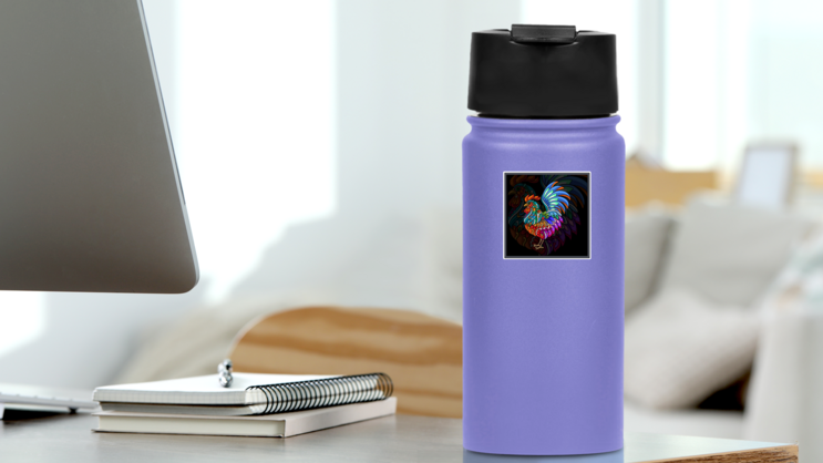 Colorful Rooster Animal Mandala Sticker on a Water Bottle (New) example
