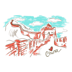 Colorful Sketch Illustration Great Wall Of China Sticker
