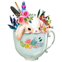 Colorful Spring Hare With Flowers In A Tea Cup Sticker