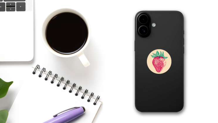 Colorful Strawberry Retro Sticker  on a Phone (New) example