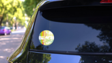 Colorful Tropics Flip Flops Sticker on a Rear Car Window (New) example