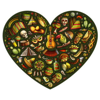 Colorful VSet Of Latin American Mexican Cartoon Heart Sticker