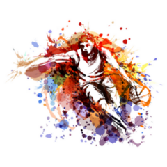 Colorful Watercolor Painting of Basketball Player Dribbling Sticker