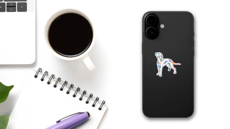 Colorful Weimaraner Sticker on a Phone (New) example
