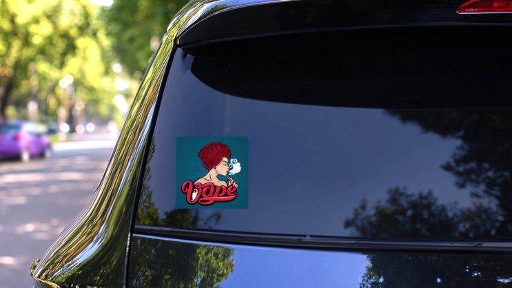 Colorful Woman Smoking Electronic Cigarette Sticker on a Rear Car Window (New) example