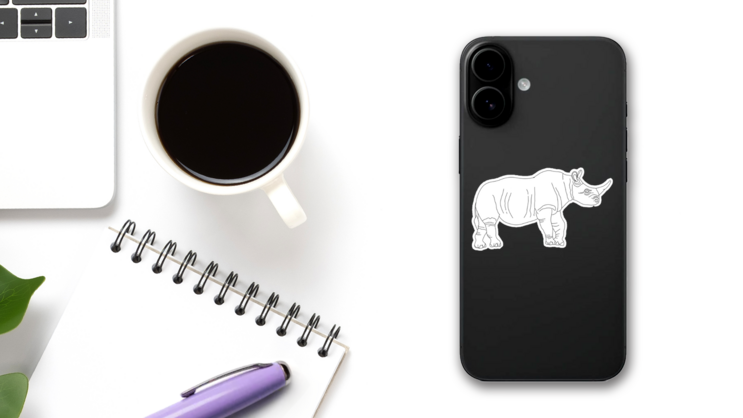 Coloring Book Rhino Sticker on a Phone (New) example