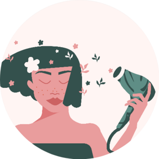 Colourful Flat Illustration Girl With Hair Dryer Sparkle Sticker